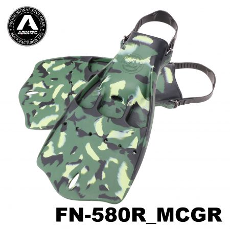 Aquatec 그린 카모 제트핀 FN-580S, 고무 스트립 포함